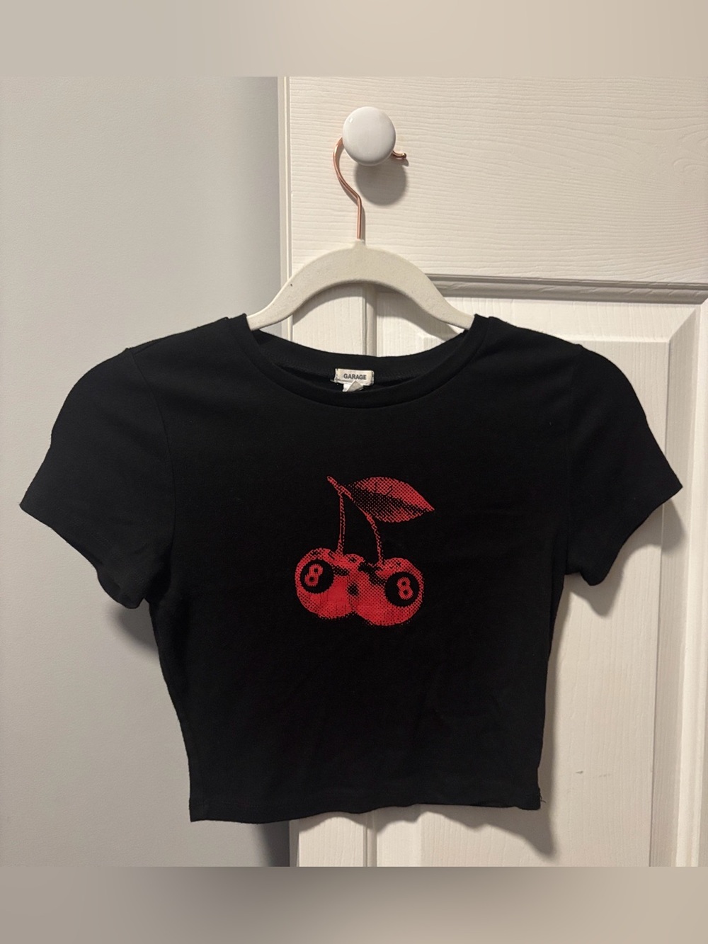 Garage Black Baby Tee with Red Cherry Graphic